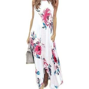 High Low Floral Maxi Dress with Pockets